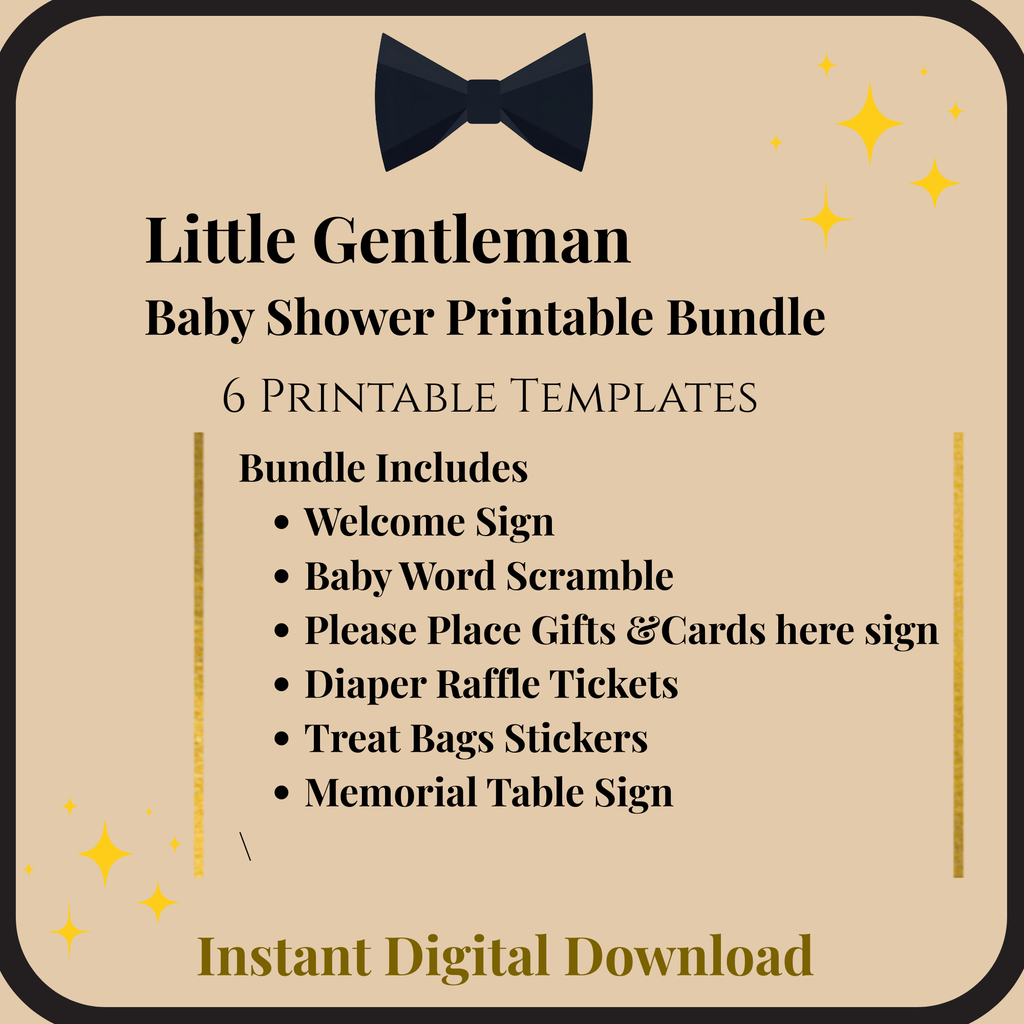 Little Gentleman Baby Shower Printable Bundle } INSTANT DOWNLOAD